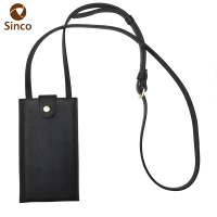 Universal Phone Pouch Bag with Shoulder Strap and Metal Button Genuine Leather Carrying Case with Card Slots