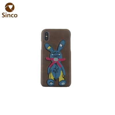 Top Layer  PU leather Phone  Case Embroidery Cartoon back covers for iPhone XS