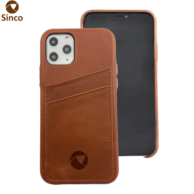 Ultra Slim Genuine Leather Phone Case Vintage Leather Back Cover with Credit Card Holder for iPhone 11