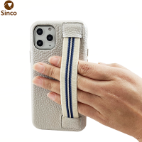 Soft Genuine Pebble Leather Phone Case with Elastic Finger Strap for Extra Grip Case for iPhone 11