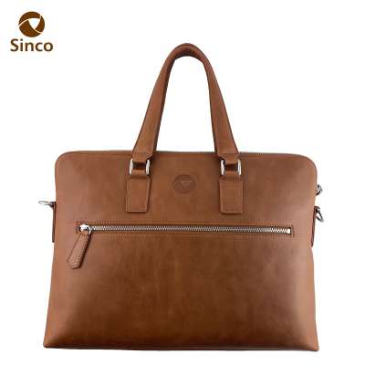 Custom high quality  real cowhide leather laptop bag  large capacity business  briefcase  with metal zipper